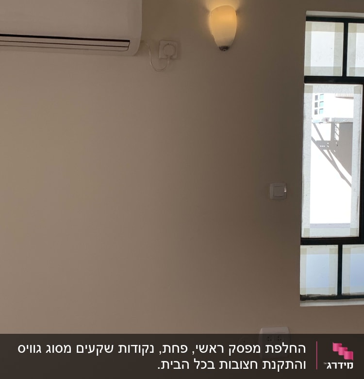 שקעי חשמל ומתג על קיר ליד חלון